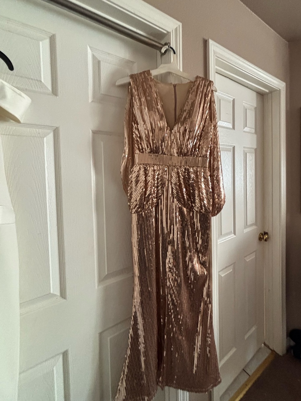 Rose Gold Sequin V-Neck Evening Gown